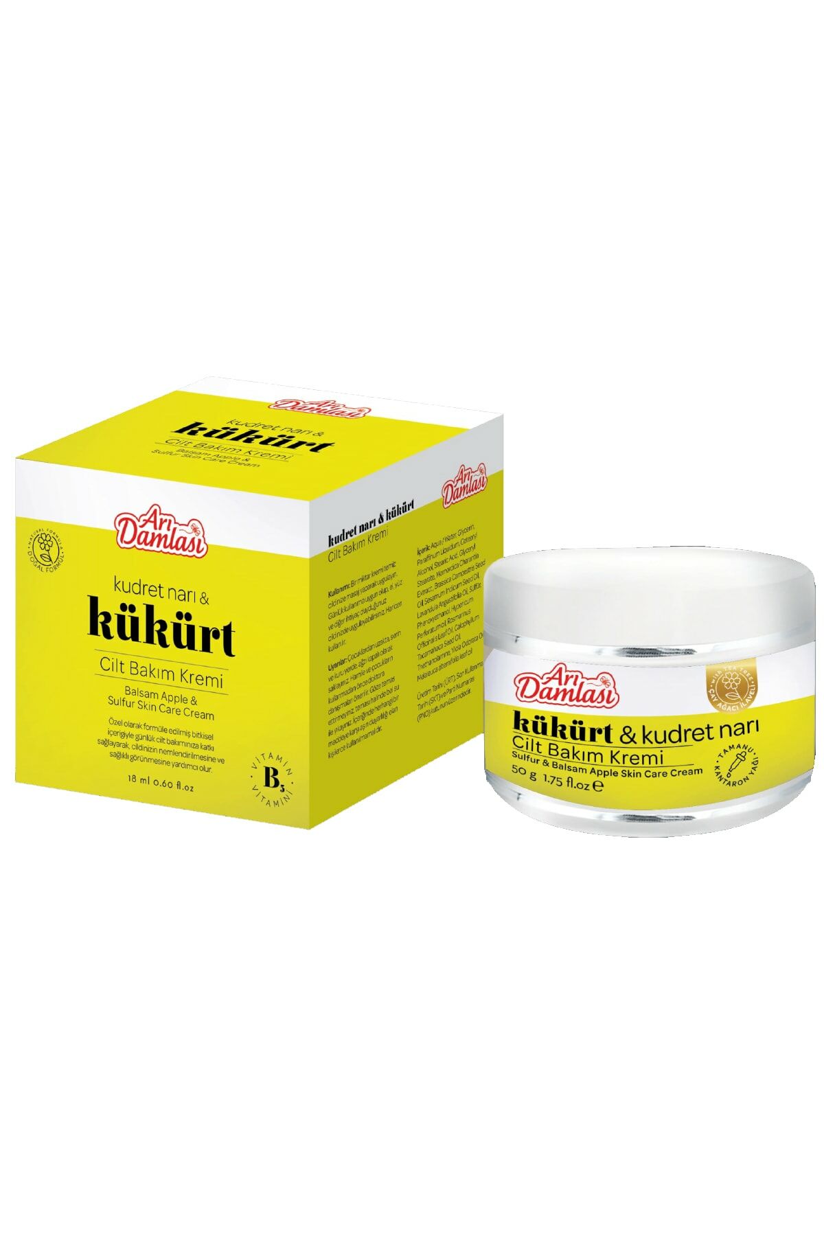Arı Damlası Organik Bitkisel Kükürt Kudret Narı Cilt Bakım Kremi 50 gr