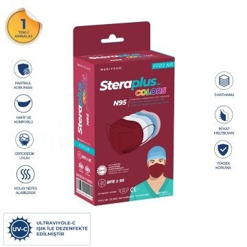 Steraplus Bordo FFP2 5 Katmanlı Telli N95 Maske 10'lu