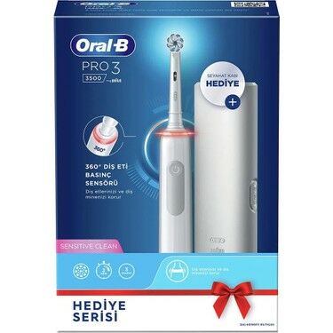 Oral-B Pro3 3500 Şarj Edilebilir Diş Fırçası Sensitive Clean + Seyahat Kabı Beyaz