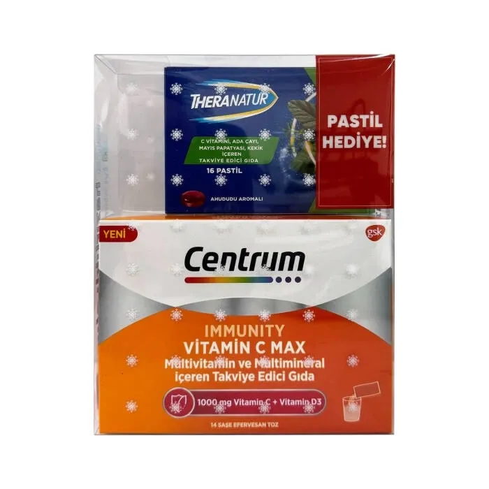 Centrum İmmunity Cmax 14 Saşe + Theranatur Ahududu Aromalı 16 Pastil Hediyeli