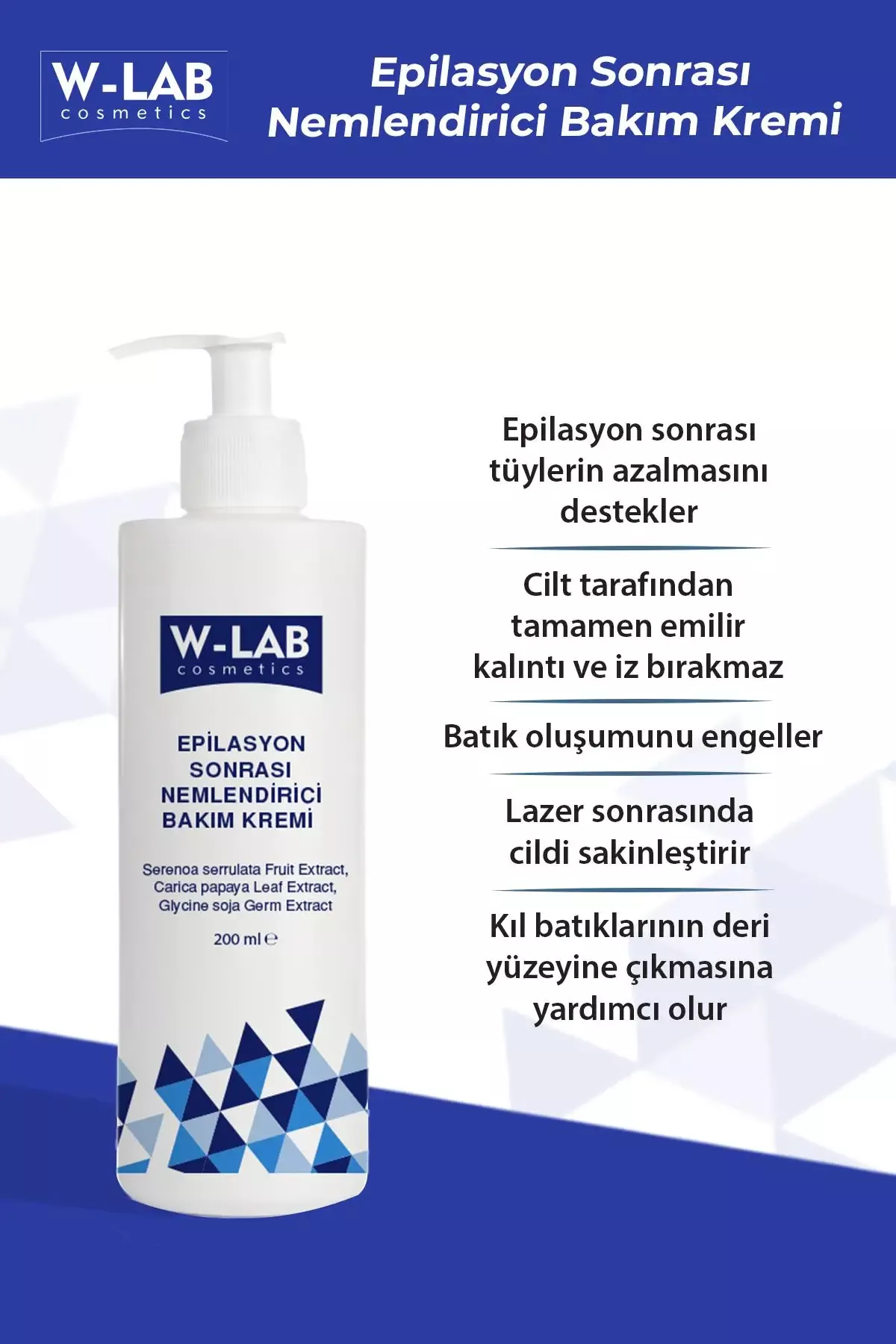 W-Lab Kozmetik Epilasyon Sonrası Nemlendirici Bakım Kremi 200 ml