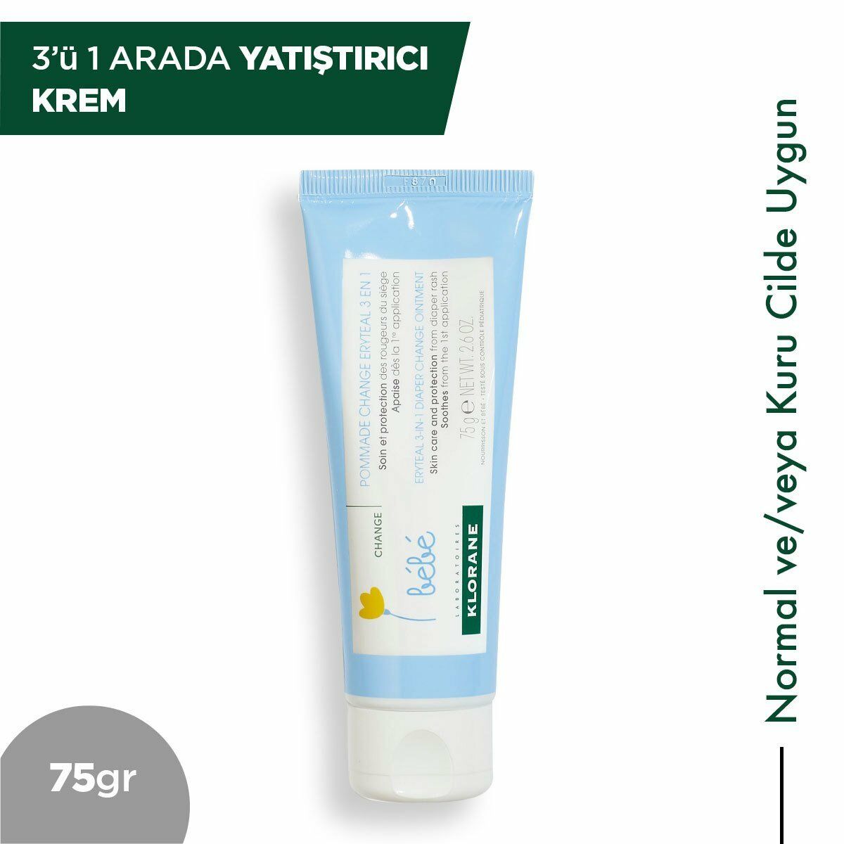 Klorane Bebe 3'ü1 Arada Yatıştırıcı Krem 75 gr
