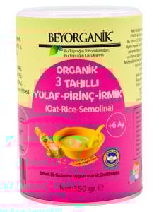 Beyorganik Bebek Ek Gıdası Organik 3 Tahıllı Yulaf Pirinç İrmik +6 Ay 250 gr