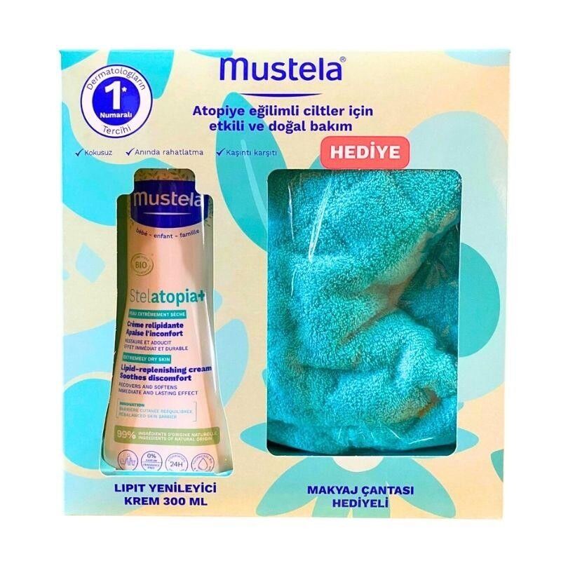 Mustela Stelatopia Lipit Yenileyici Krem Pompalı Şişe 300 ml + Makyaj Çantası Hediyeli