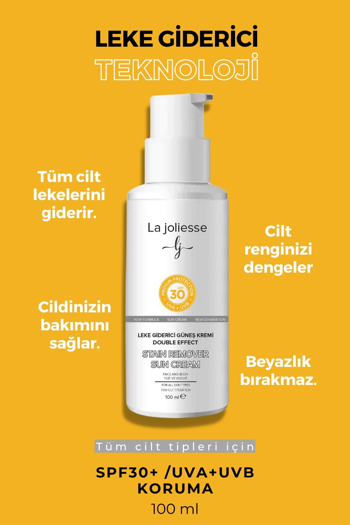 La Joliesse Leke Giderici Nemlendirici Yüz Vücut Güneş Kremi Hyaluronik Asit SPF30 100 ml