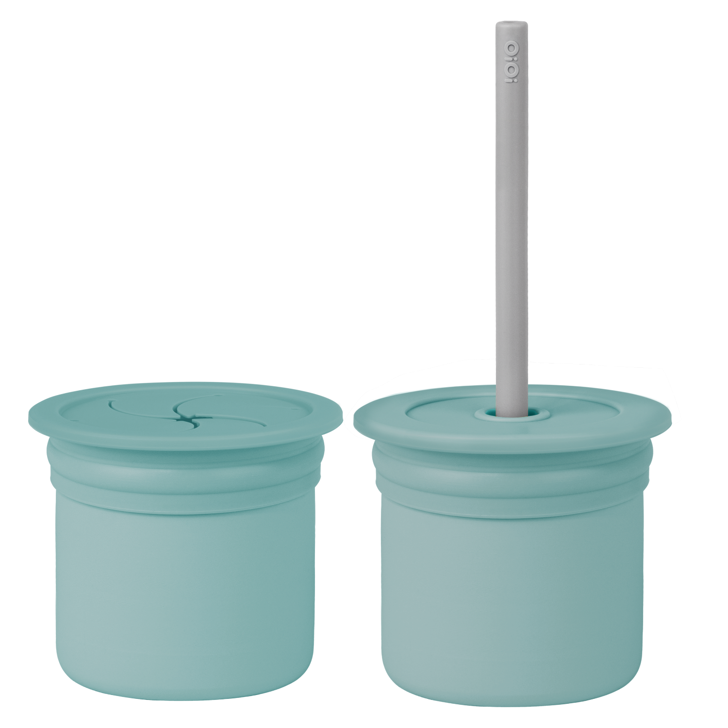 Oioi Ham Hüp Silikon Pipetli Bardak 6+ Ay - Aqua Green/Powder Grey