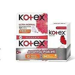 Kotex Ultra Normal Ped 12'li + Günlük Ped Parfümsüz 34'lü