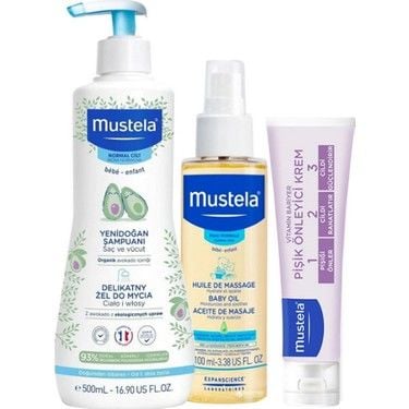 Mustela Bebek Günlük Çözüm Seti - Şampuanı 500 ml + Bebek Yağı 100 ml + Pişik Kremi 50 ml