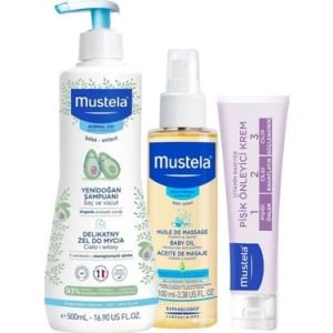Mustela Bebek Günlük Çözüm Seti - Şampuanı 500 ml + Bebek Yağı 100 ml + Pişik Kremi 50 ml