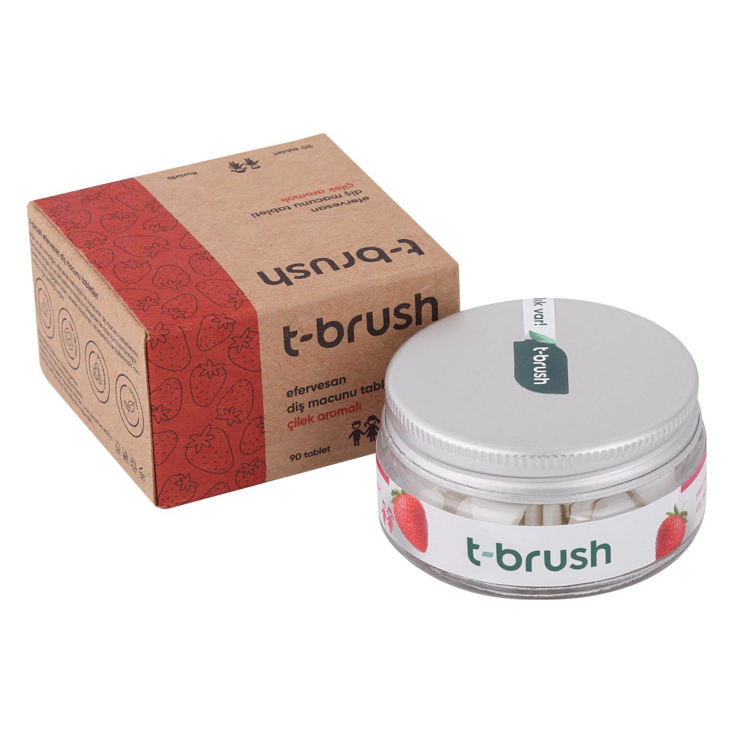 T-Brush Efervesan Diş Macunu Tableti 90 Adet Florürlü Çilek Aromalı