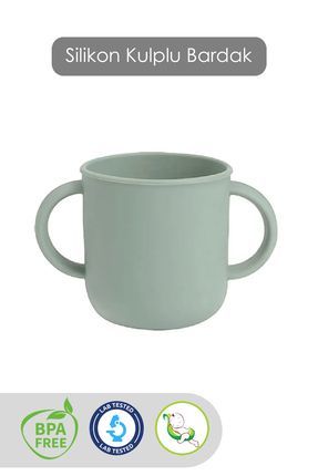 Meleni Baby Kulplu Silikon Bebek Bardağı Çift Kulplu Sililkon Bardak - Yeşil