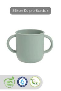 Meleni Baby Kulplu Silikon Bebek Bardağı Çift Kulplu Sililkon Bardak - Yeşil