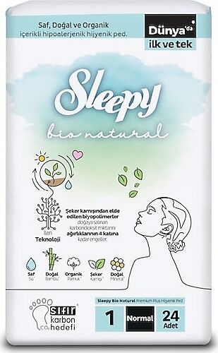 Sleepy Bio Natural Premium Plus Hijyenik Ped Normal 24'lü