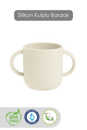 Meleni Baby Kulplu Silikon Bebek Bardağı Çift Kulplu Sililkon Bardak - Bej