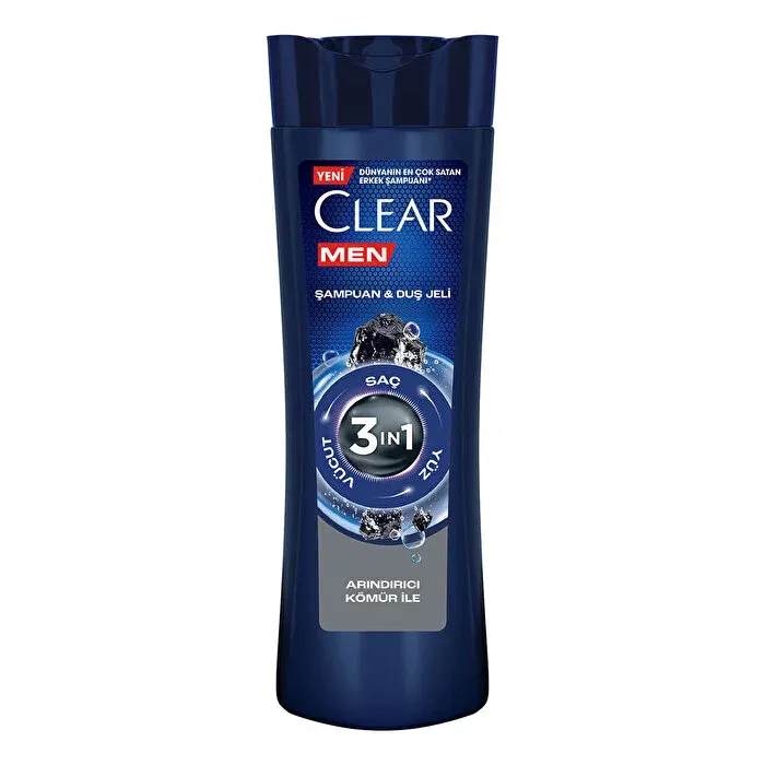 Clear Men 3in1 Şampuan & Duş Jeli Arındırıcı Kömür 350 ml