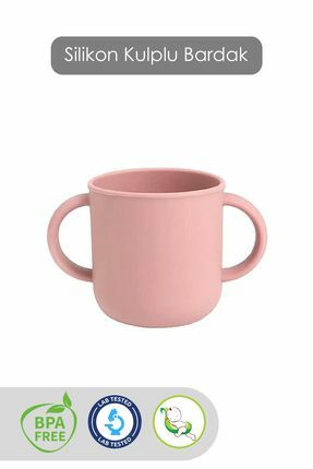 Meleni Baby Kulplu Silikon Bebek Bardağı Çift Kulplu Sililkon Bardak - Pembe