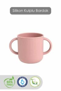 Meleni Baby Kulplu Silikon Bebek Bardağı Çift Kulplu Sililkon Bardak - Pembe