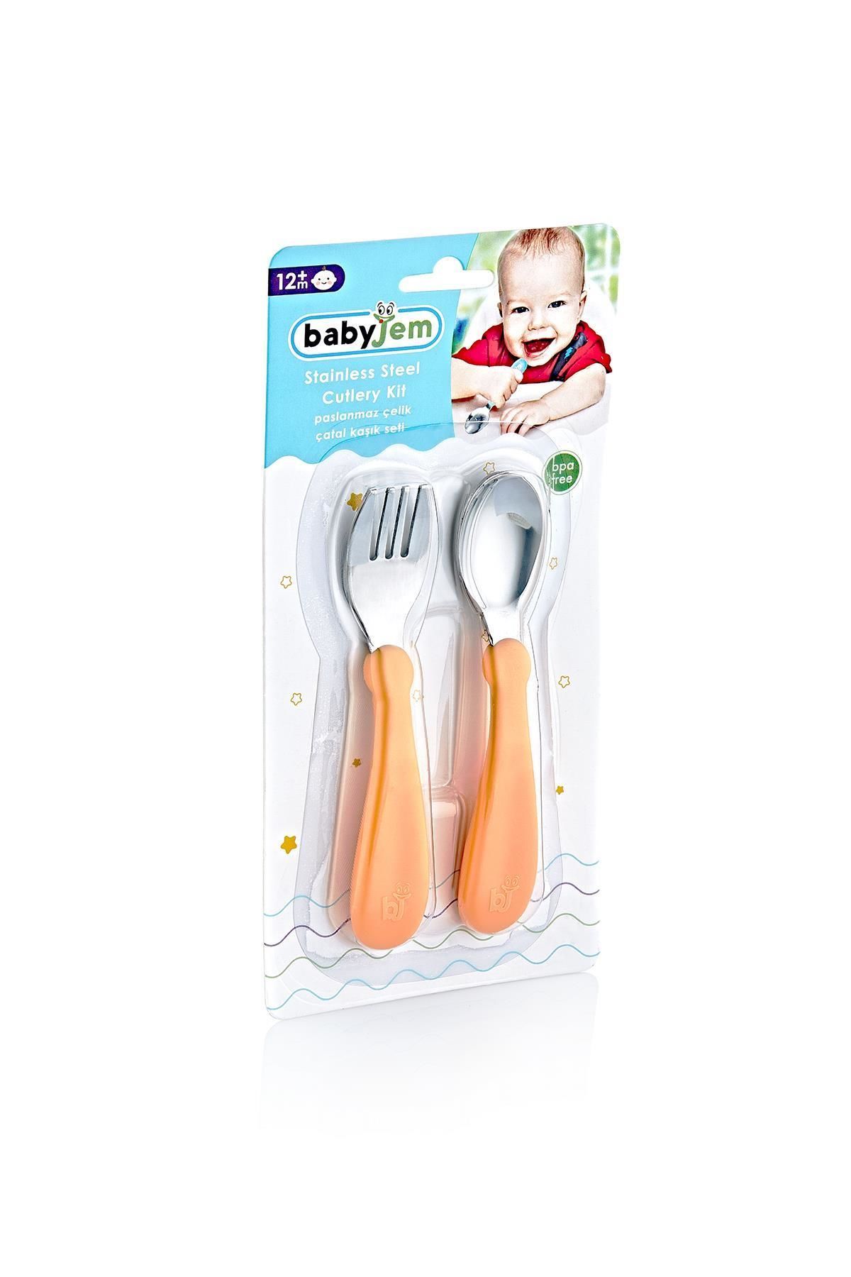 Babyjem Paslanmaz Çelik Çatal Kaşık Seti - Somon