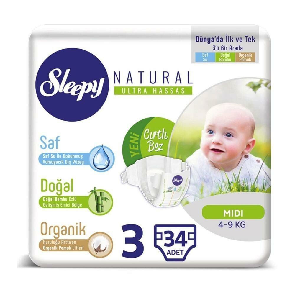 Sleepy Natural Çocuk Bezi Midi Cırtlı No:3 4-9 kg 34'lu