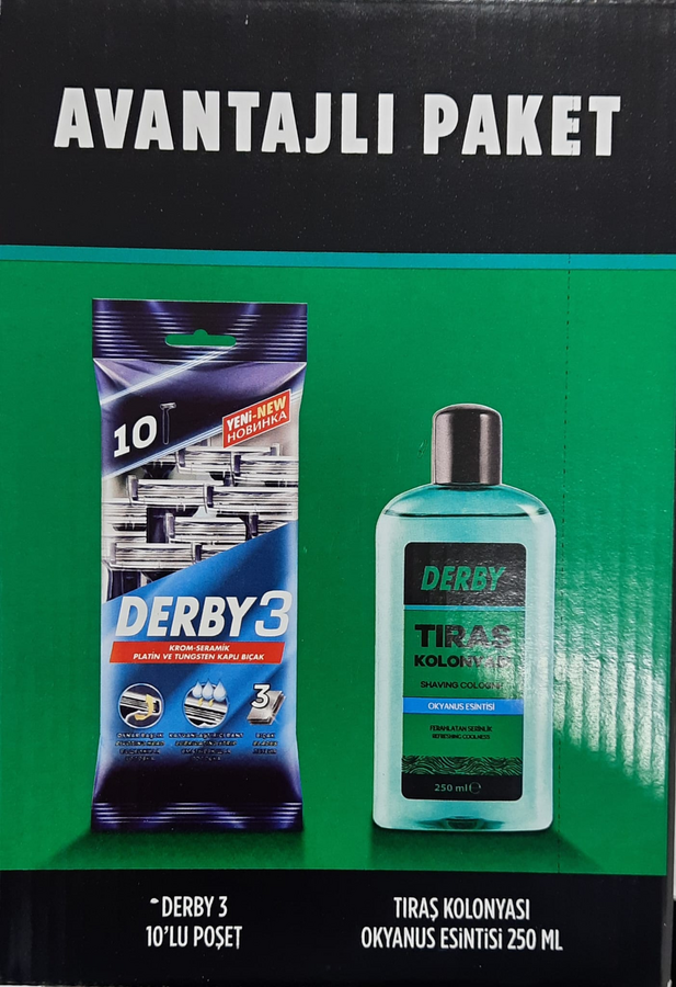 Derby Tıraş Bıçağı 10'lu + 250 ml Tıraş Kolonyası