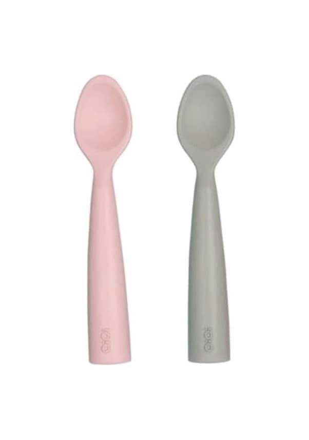 Oioi Nam Nam Silikon Mama Kaşığı 2'li - Pink/Powder Grey