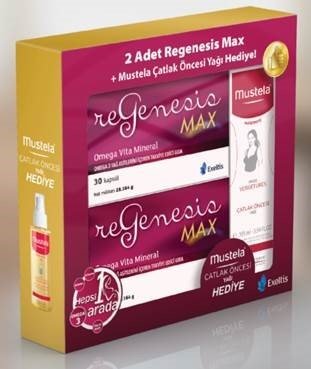 2 li Paket ReGenesis MAX Omega Vita Mineral 30 Kapsül+ Mustela Çatlak Öncesi Yağ Hediye