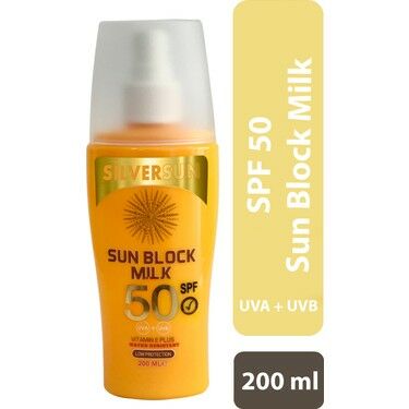 Silversun Sun Block Milk SPF50 UVA+UVB Vitamin E Plus 200 ml