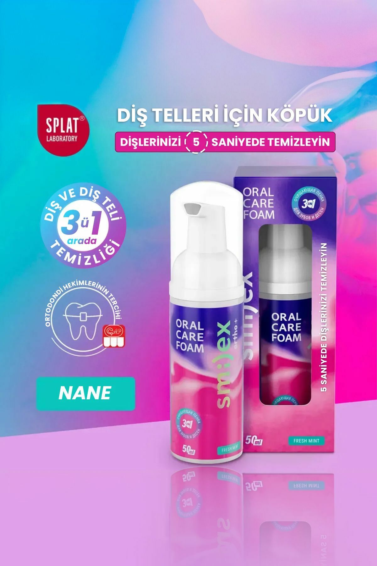 Splat Smilex Orto+ 3'ü 1 Arada Ağız Bakım Köpüğü 50 ml