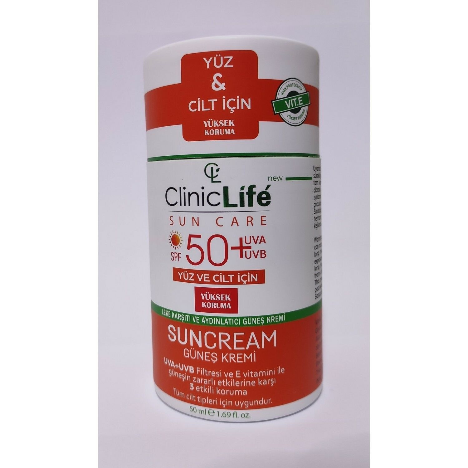 Clinic Life Sun Care Tüm Cilt Tiplerine Uygun Yüz ve Cilt Güneş Kremi SPF50 50 ml