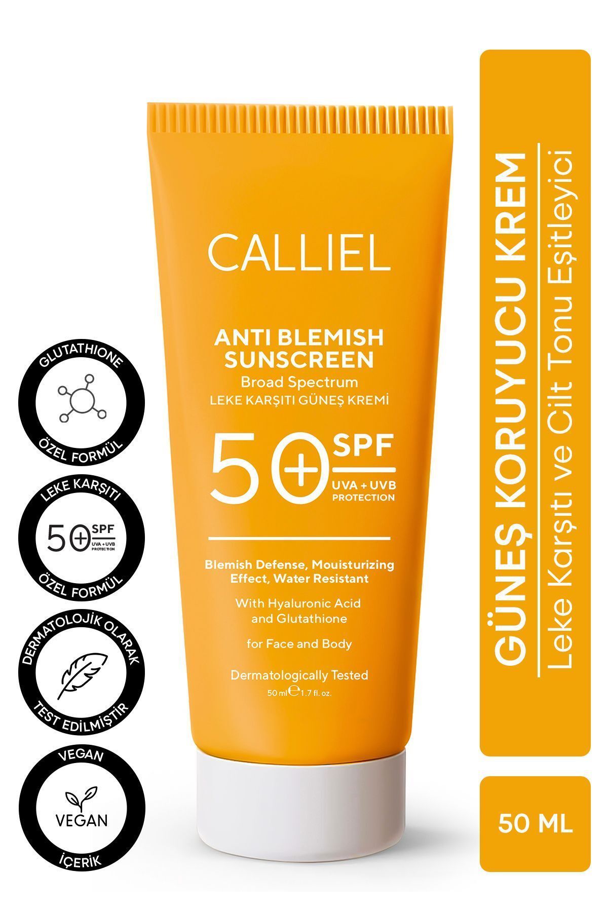 Calliel Leke Karşıtı Tüm Ciltler Için Yüksek Korumalı SPF50+ Güneş Kremi Glutatyon Etkili 50 ml