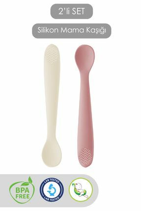 Meleni Baby Diş Kaşıyıcı Bebek Mama Kaşığı Silikon Mama Kaşığı 2'li - Pembe Bej