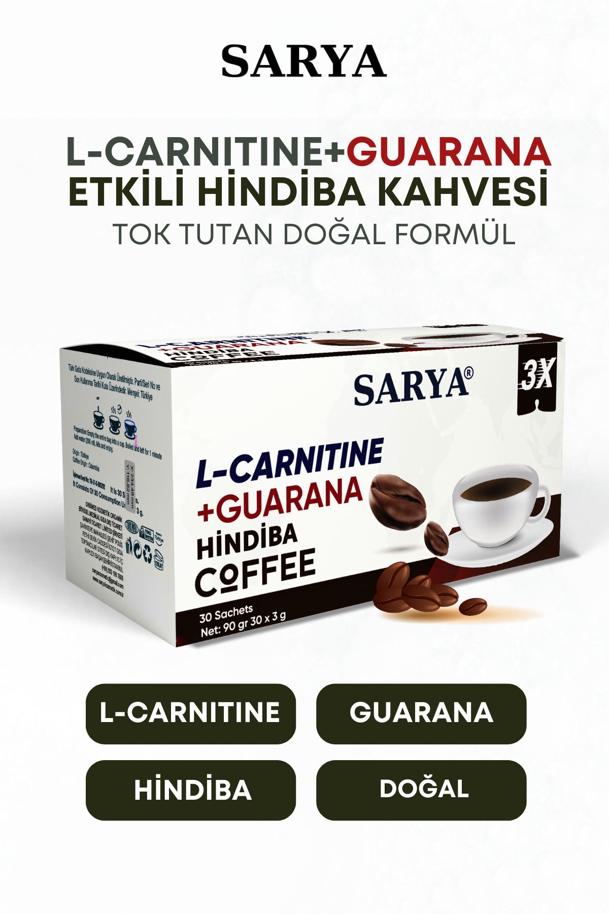Sarya 3X Form L-Carnitine Guarana ve Hindiba 30'lu Şase Coffee