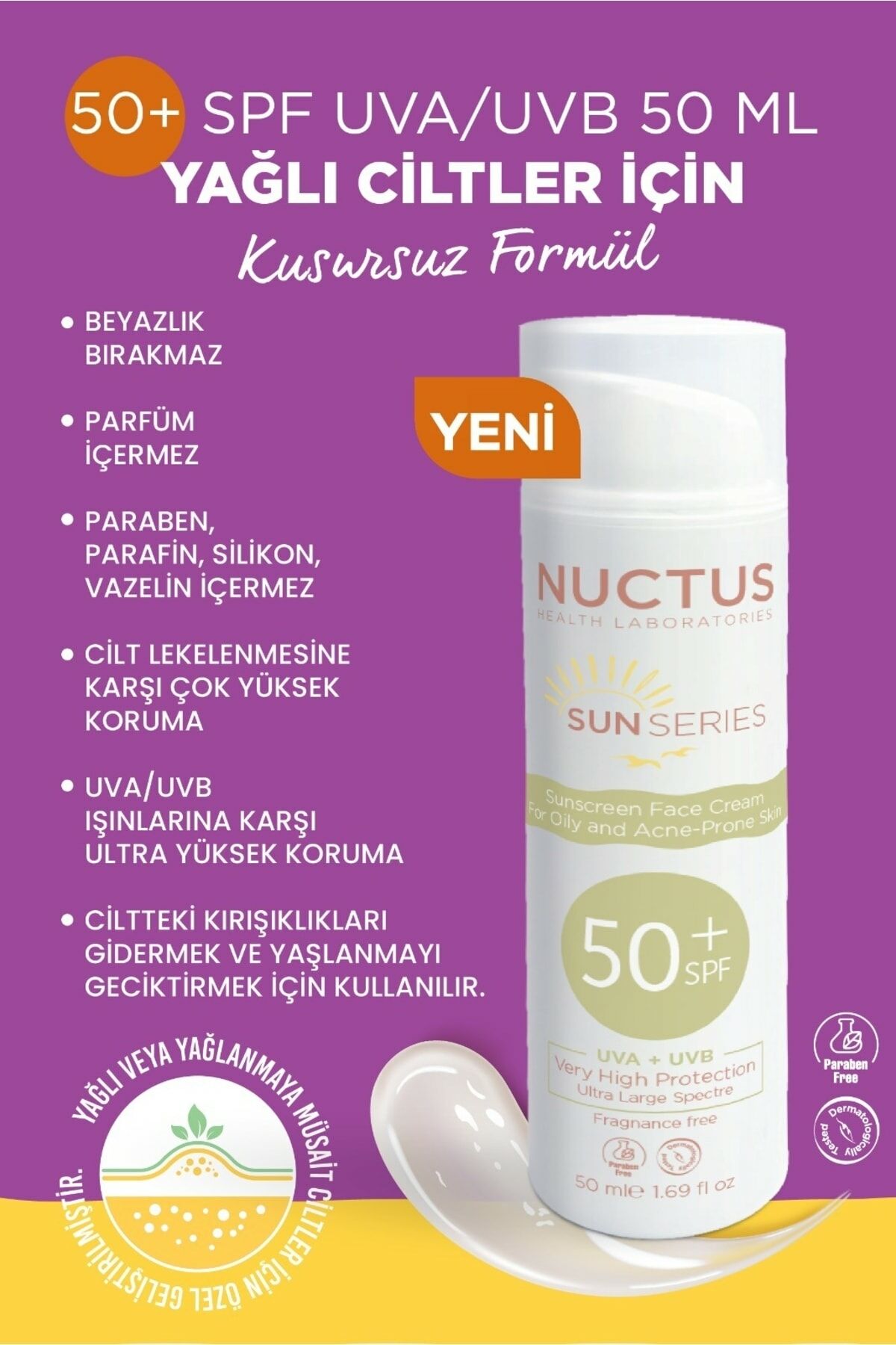 Nuctus Güneş Koruyucu Krem Yağlı Ciltler İçin SPF50+ 50 ml