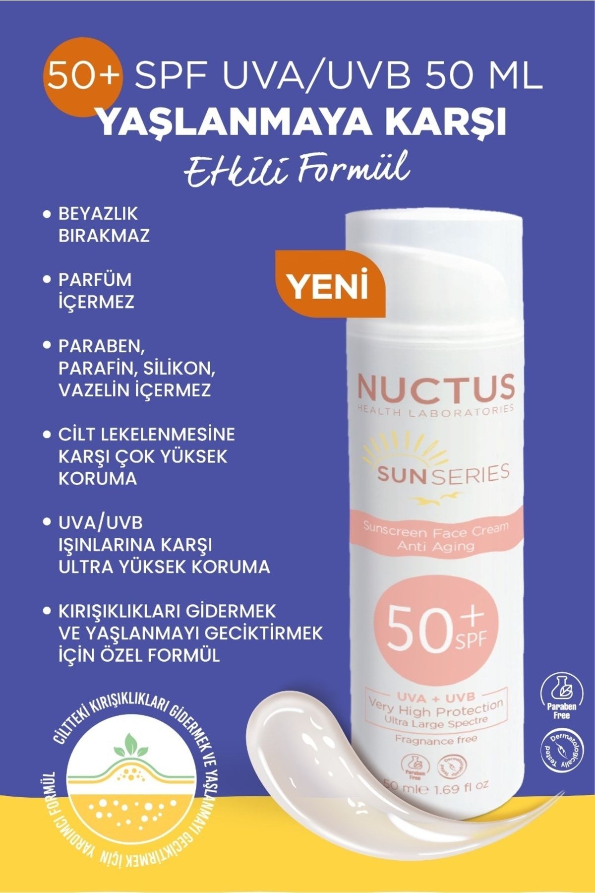 Nuctus Güneş Koruyucu Krem Yaşlanma Karşıtı SPF50+ 50 ml
