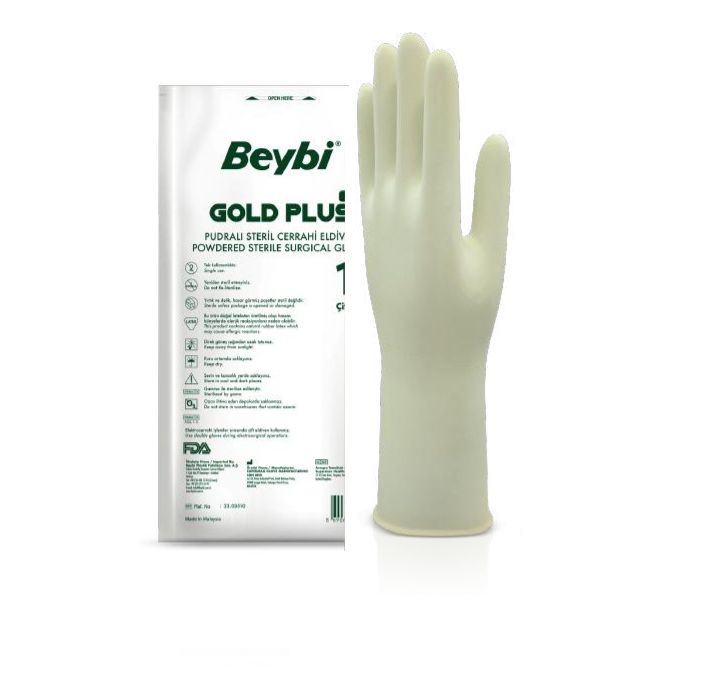 SKT:02/2025 Beybi Gold Plus Pudralı Steril Cerrahi Eldiven No:7