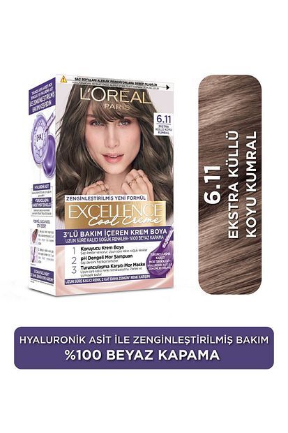 L'Oreal Paris Excellence Cool Creme Ekstra Küllü Koyu Kumral Saç Boyası 6,11