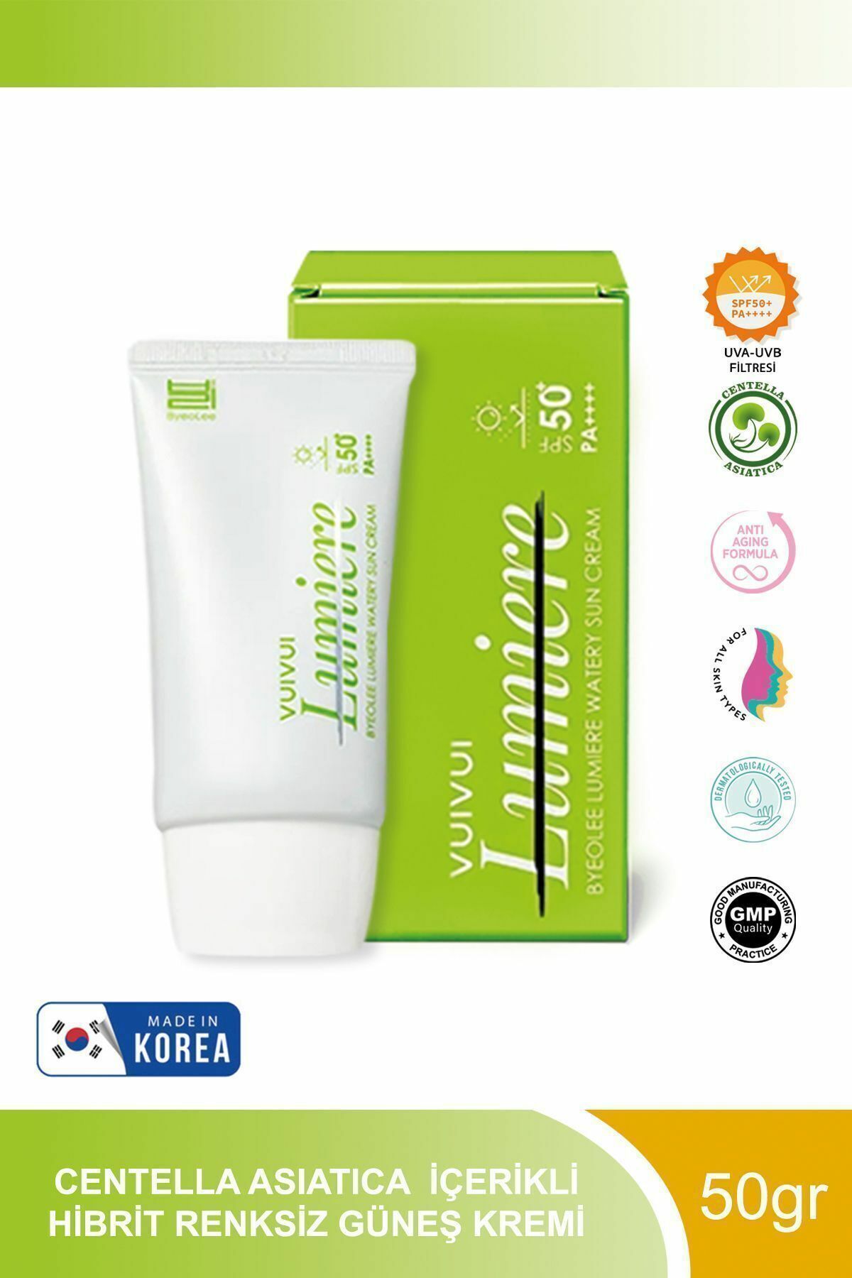 Byeolee Centella Asiatica Hibrit Renksiz Pürüzsüz ve Aydnlatıcı Kore Güneş Kremi SPF50+ Pa 50 gr