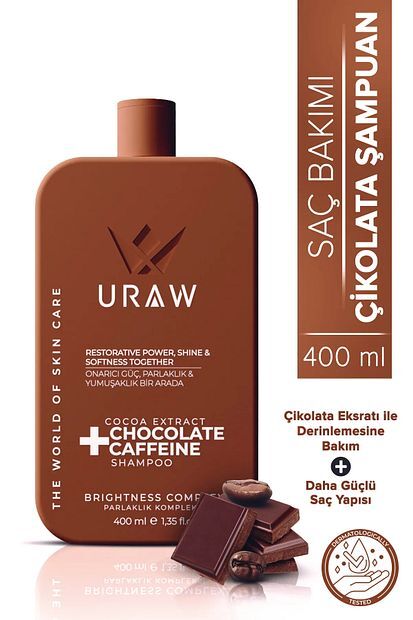 Uraw Cosmetics Chocolate Caffeine Shampoo Kakao Ekstratlı Yüksek Onarıcı Çikolata Şampuanı 400 ml