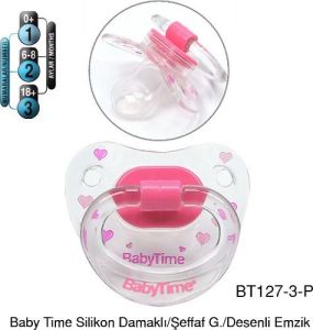 Baby Time Bt127 Silikon Damaklı Şeffaf Gövdeli Desenli Emzik - Pembe