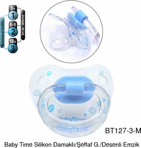 Baby Time Bt127 Silikon Damaklı Şeffaf Gövdeli Desenli Emzik - Mavi
