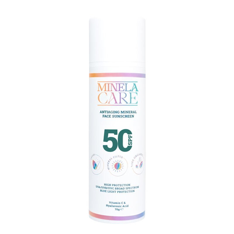 Minela Care Antiaging %100 Organik Mineral Filtreli Yüz Güneş Kremi SPF50+ Pa++++ 70 gr