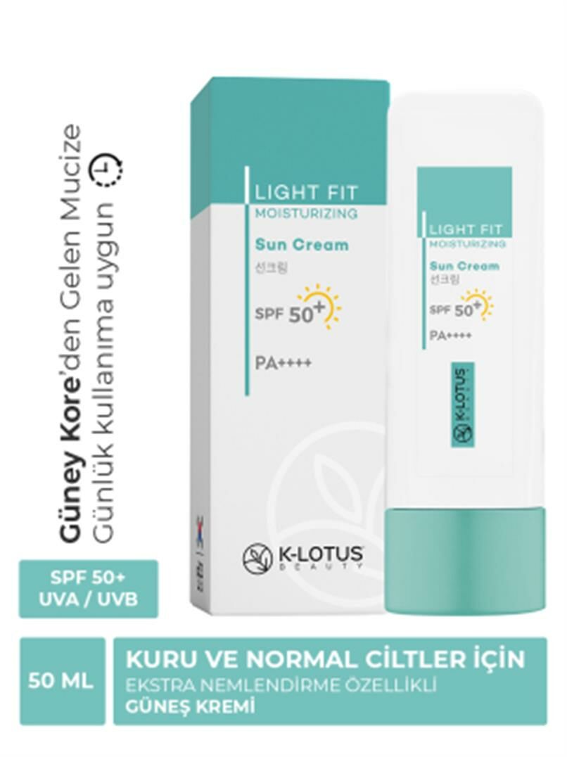 K-Lotus Beauty Light Fit Yüz ve Vücut Nemlendiricili Güneş Kremi Kuru ve Normal Ciltler İçin SPF50 50 ml