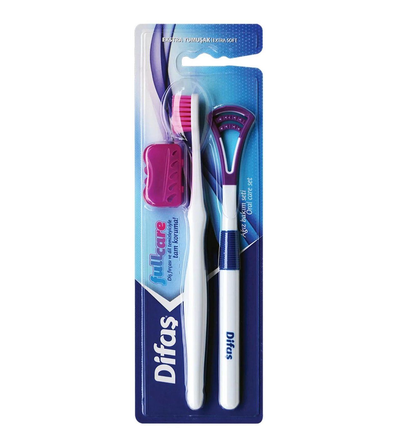 Difaş Full Care Diş Fırçası ve Dil Temizleyici Ağız Bakım Seti - Mor