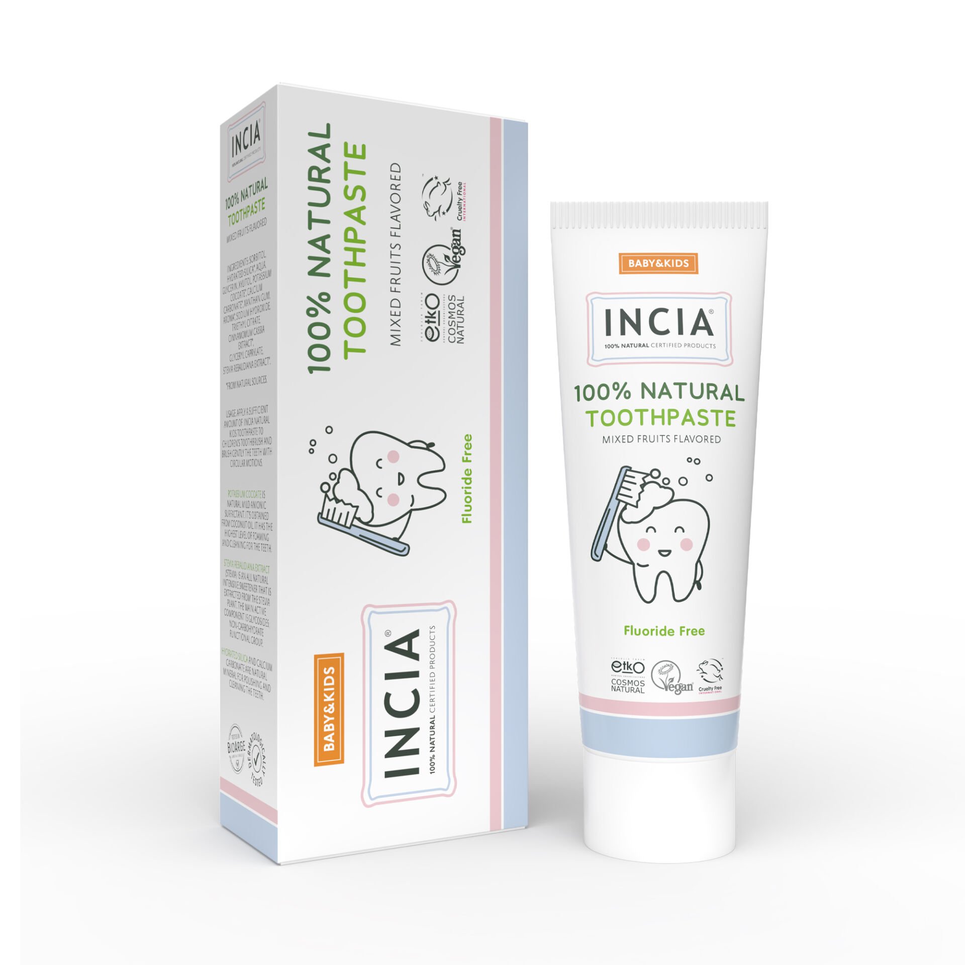 Incia Doğal Diş Macunu Bebek ve Çocuk Karışık Meyve Aromalı Florürsüz 50 ml