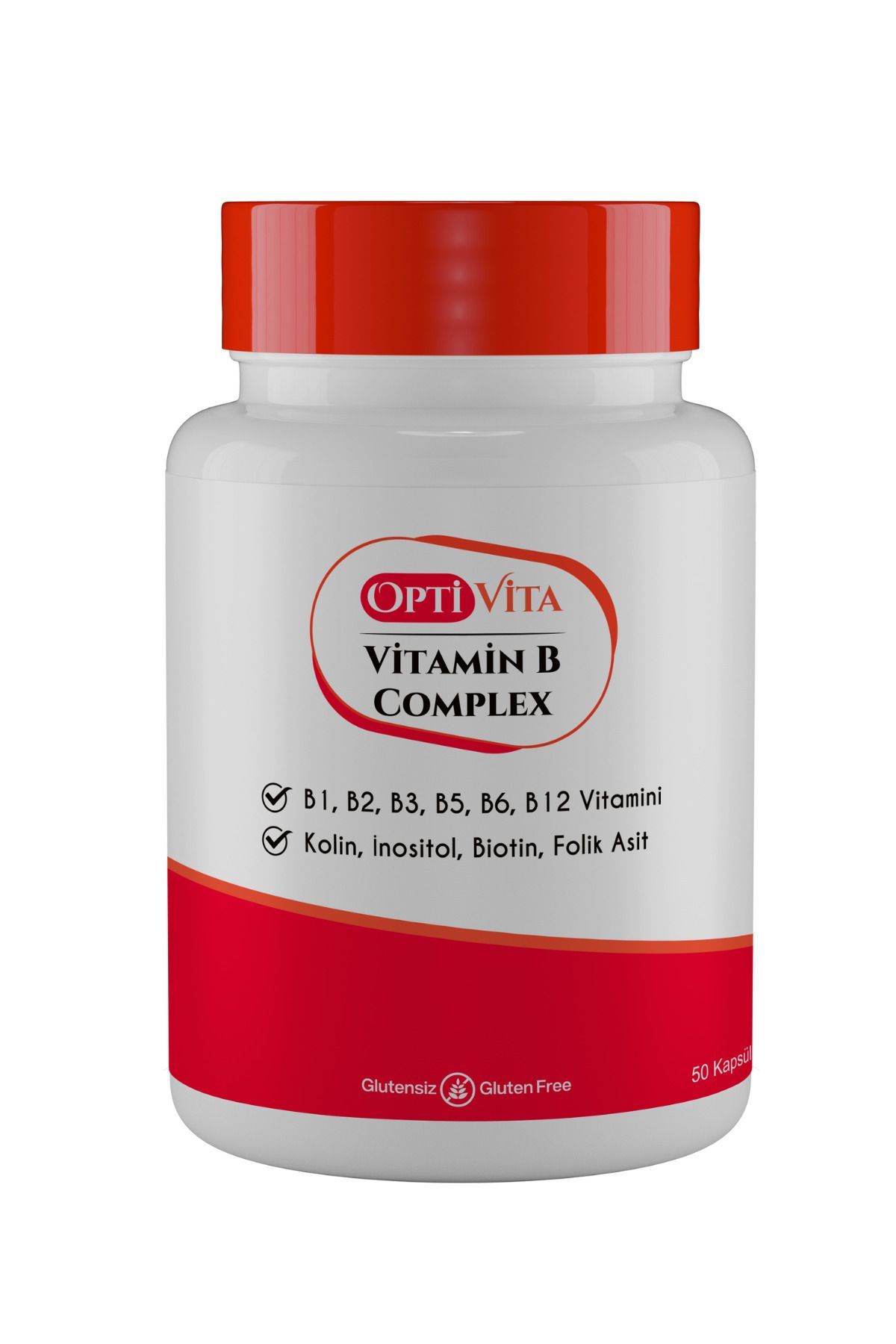Optivita Vitamin B Complex B1, B2, B3, B5, B6, B12 Vitaminleri Kolin İnositol Folik 50 Kapsül