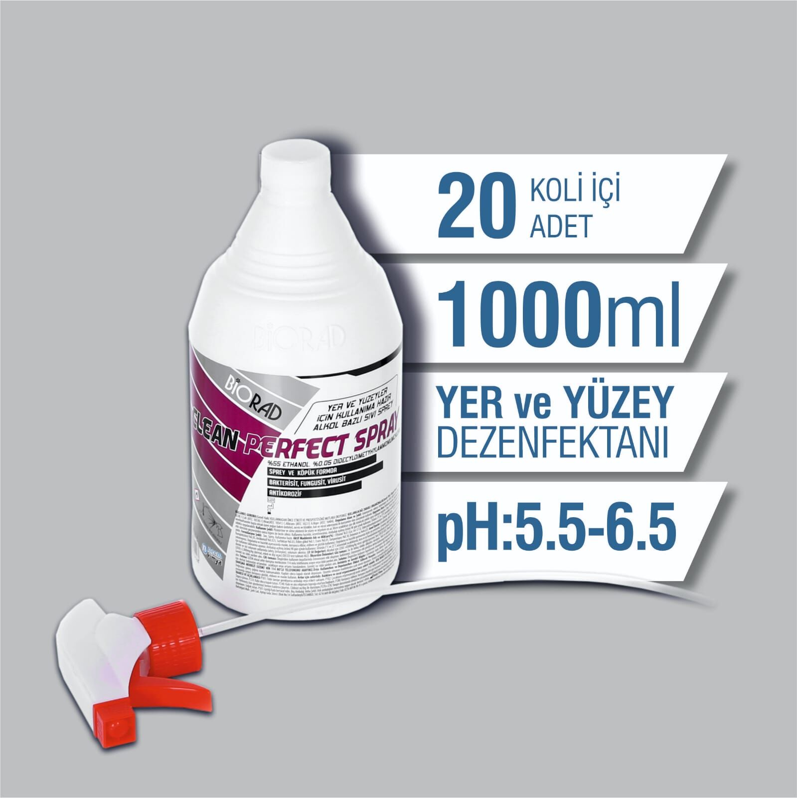 Biorad Alkol Bazlı Yüzey Dezenfektanı Sprey 1 lt (Biyosidal Ruhsatlı)