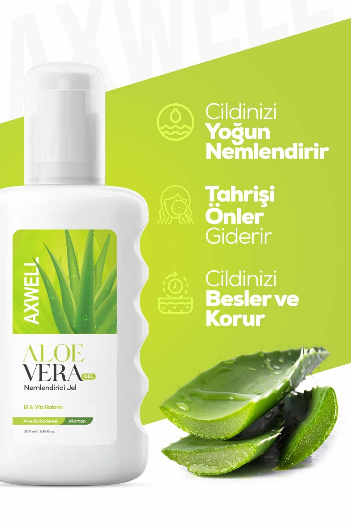 Axwell El ve Yüz Bakımı Aloe Vera Özlü Ne mlendirici Jel 200 ml