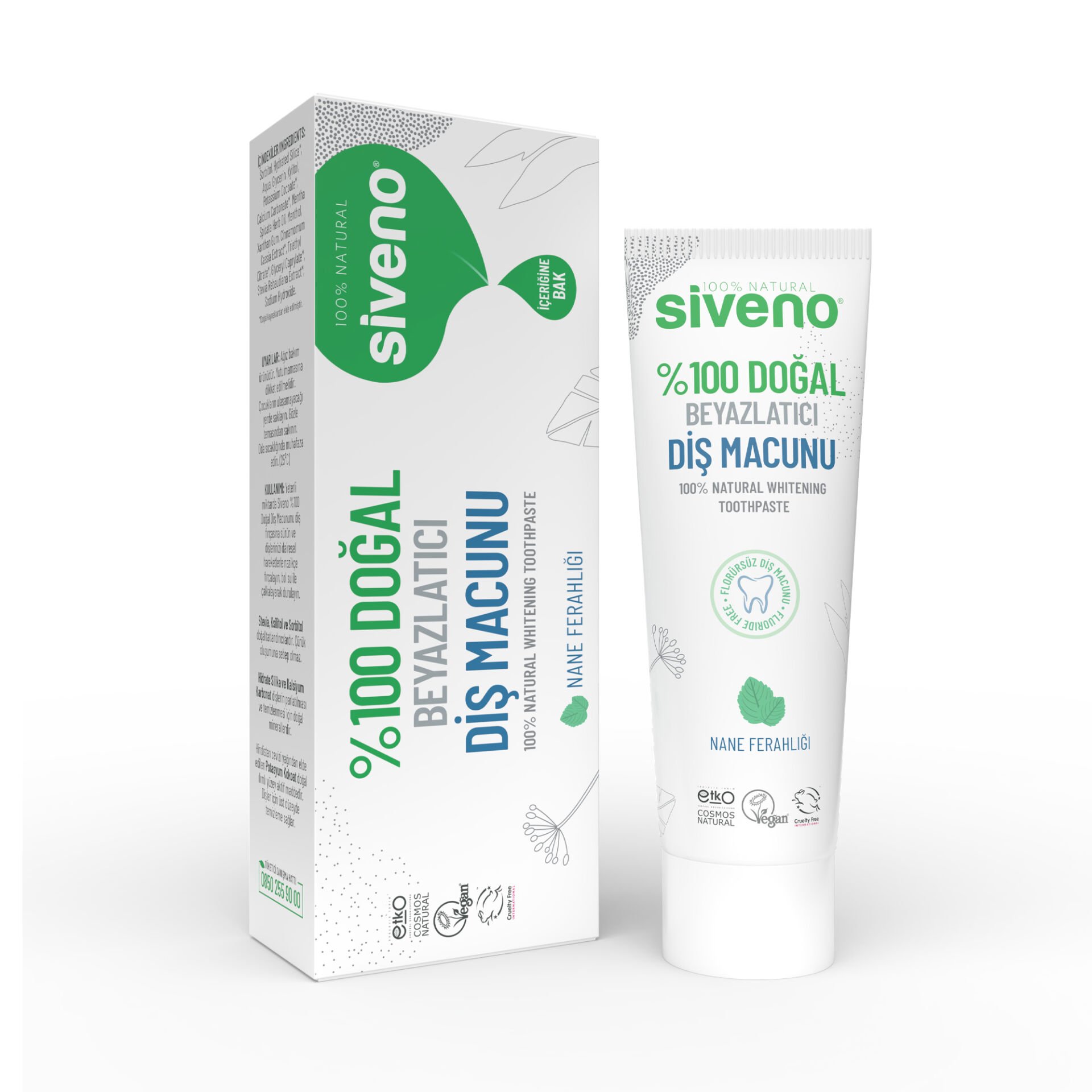 Siveno Doğal Diş Macunu Beyazlatıcı Nane Ferahlığı Florürsüz 65 gr