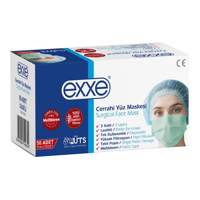 Maske  Meltblown Exxe 50Lı Teklı Poset Yesıl