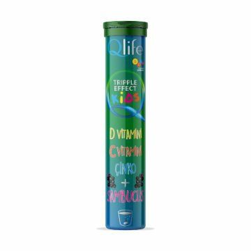 Qlife Tripple Effect Kids D Vitamini C Vitamini Çinko + Sambucus 20 Efervesan Tablet